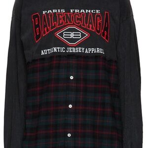 Balenciaga Black Button-Down with Red & Green Plaid Panel